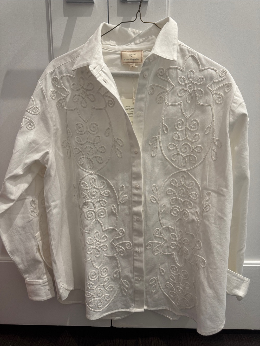 White Embroidered Button-Down Shirt - Classic Menswear